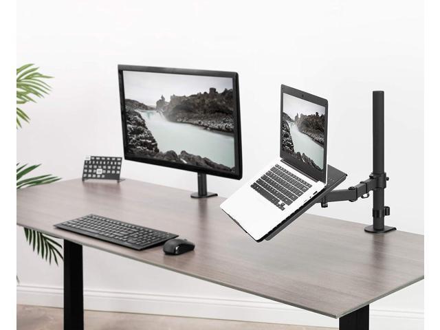 KEHIPI Single Laptop Notebook Desk Mount Stand, Fully Adjustable Extension with C-clamp, Fits up to 17 inch Laptops, Black, STAND-V001L
