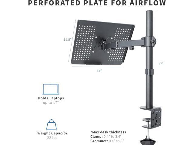 KEHIPI Single Laptop Notebook Desk Mount Stand, Fully Adjustable Extension with C-clamp, Fits up to 17 inch Laptops, Black, STAND-V001L