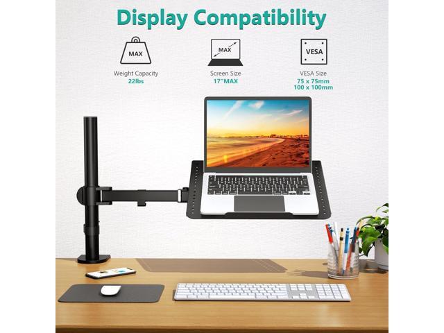 KEHIPI Laptop Tray Desk Mount for 1 Laptop Notebook up to 17 inch, Fully Adjustable, 22 lbs Capacity with Vented Cooling Platform Stand