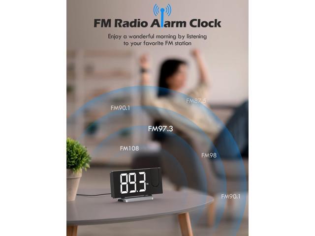 KEHIPI Display Time, Clock with USB Charger, 0-100% Dimmer, Projection Time on Ceiling, FM Radio, Dual Alarms, LED Display, 30 Stations, Sleep...