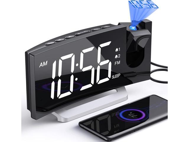 KEHIPI Display Time, Clock with USB Charger, 0-100% Dimmer, Projection Time on Ceiling, FM Radio, Dual Alarms, LED Display, 30 Stations, Sleep...