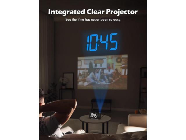 KEHIPI Display Time, Clock with USB Charger, 0-100% Dimmer, Projection Time on Ceiling, FM Radio, Dual Alarms, LED Display, 30 Stations, Sleep...