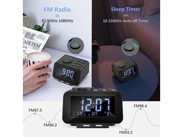 KEHIPI Digital Dual Alarm Clock Radio - 0-100% Dimmer with Weekday/Weekend Mode, 6 Sounds Adjustable Volume, FM Radio w/Sleep Timer, Snooze, 2 USB...