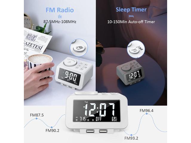 KEHIPI Digital Alarm Clock Radio - 0-100% Dimmer, Dual Alarm with Weekday/Weekend Mode, 6 Sounds Adjustable Volume, FM Radio w/Sleep Timer, 2 USB...