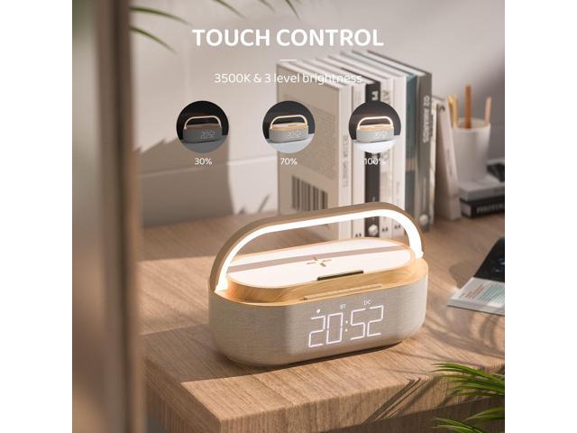 KEHIPI Bluetooth Speaker with Digital Alarm Clock, Wireless Charger, FM Clock Radio, Adjustable LED Night Light, Dual Wireless Speakers,2500mAh...