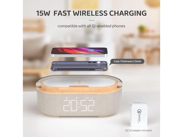 KEHIPI Bluetooth Speaker with Digital Alarm Clock, Wireless Charger, FM Clock Radio, Adjustable LED Night Light, Dual Wireless Speakers,2500mAh...