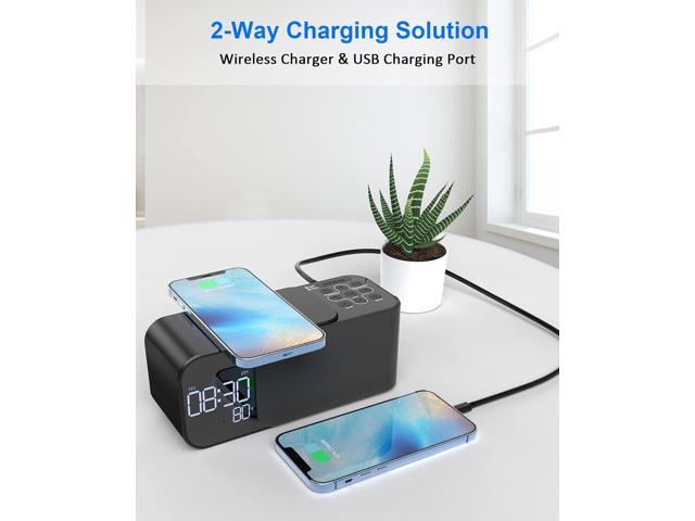 KEHIPI Alarm Clock Radio with Wireless Charger, Clock Radio with Bluetooth Speaker & Aux, Dual Alarms with 8 Sounds, Snooze, USB Charging Port, 3...