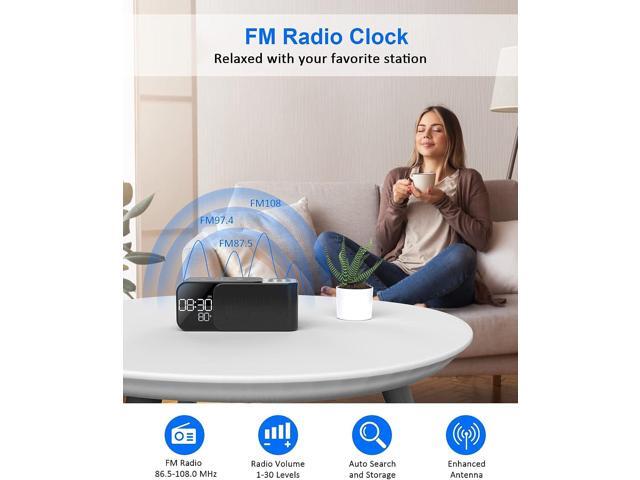 KEHIPI Alarm Clock Radio with Wireless Charger, Clock Radio with Bluetooth Speaker & Aux, Dual Alarms with 8 Sounds, Snooze, USB Charging Port, 3...