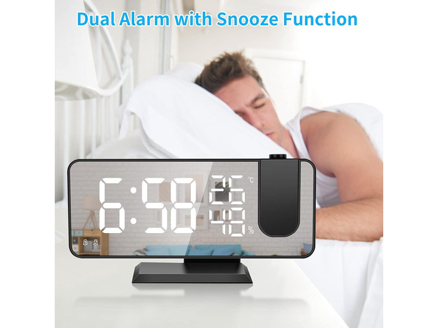 KEHIPI Projector Alarm Clock for Bedroom Ceiling, Projection Digital Clock Radio with USB Charger Ports, Dual Alarms, Snooze Model, 4 Dimmer,...