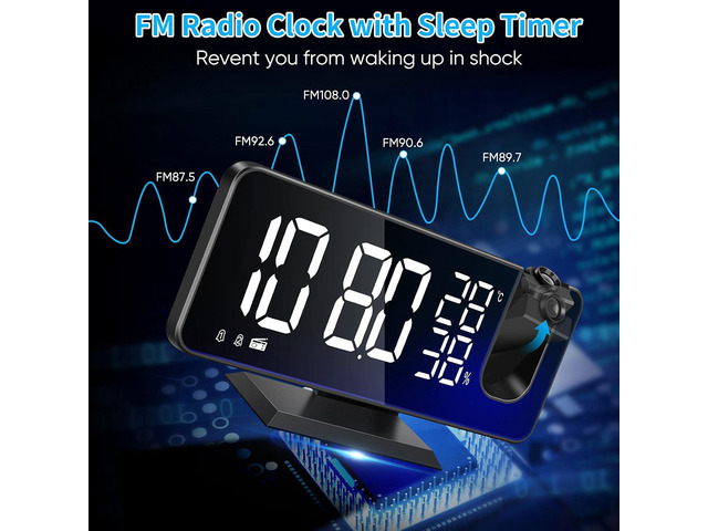 KEHIPI Projector Alarm Clock for Bedroom Ceiling, Projection Digital Clock Radio with USB Charger Ports, Dual Alarms, Snooze Model, 4 Dimmer,...