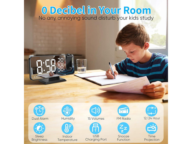 KEHIPI Projector Alarm Clock for Bedroom Ceiling, Projection Digital Clock Radio with USB Charger Ports, Dual Alarms, Snooze Model, 4 Dimmer,...