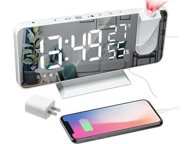 KEHIPI Projection Digital Alarm Clock for Bedrooms,Radio Alarm Clock on Ceiling,USB Charger Port,Temperature Humidity Display,7.3Large Mirror LED...