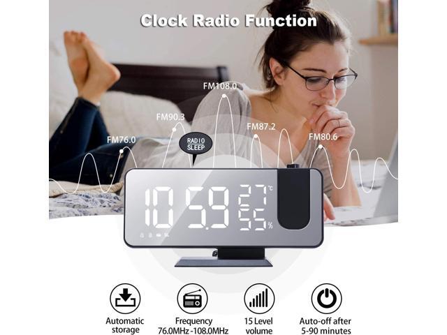 KEHIPI Projection Alarm Clock for Bedrooms Ceiling, Alarm Clock Radio with USB Charger Port, Temperature & Humidity Display, 7.3 Large LED...