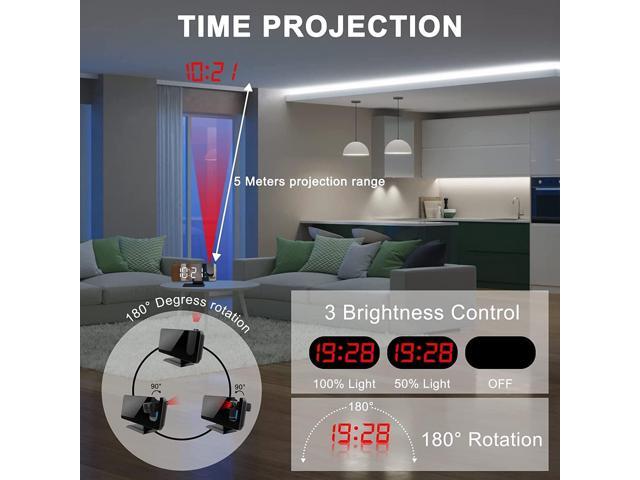 KEHIPI Projection Alarm Clock for Bedrooms Ceiling, Alarm Clock Radio with USB Charger Port, Temperature & Humidity Display, 7.3 Large LED...