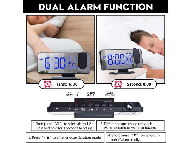 KEHIPI Projection Digital Alarm Clock for Bedrooms,Radio Alarm Clock on Ceiling,USB Charger Port,Temperature Humidity Display,7.3Large Mirror LED...