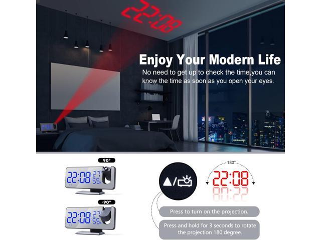 KEHIPI Projection Digital Alarm Clock for Bedrooms,Radio Alarm Clock on Ceiling,USB Charger Port,Temperature Humidity Display,7.3Large Mirror LED...