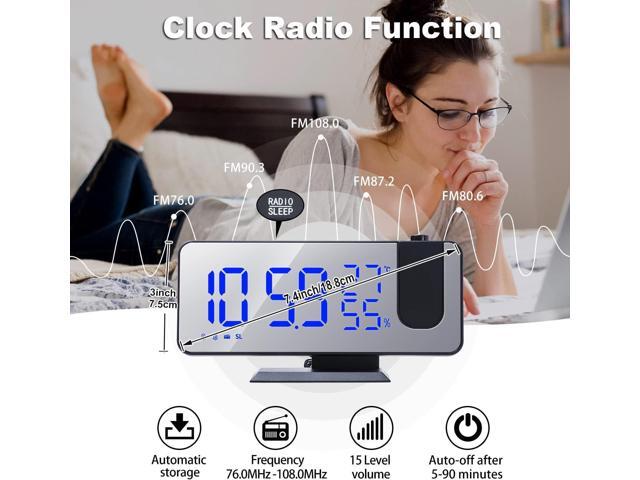 KEHIPI Projection Digital Alarm Clock for Bedrooms,Radio Alarm Clock on Ceiling,USB Charger Port,Temperature Humidity Display,7.3Large Mirror LED...