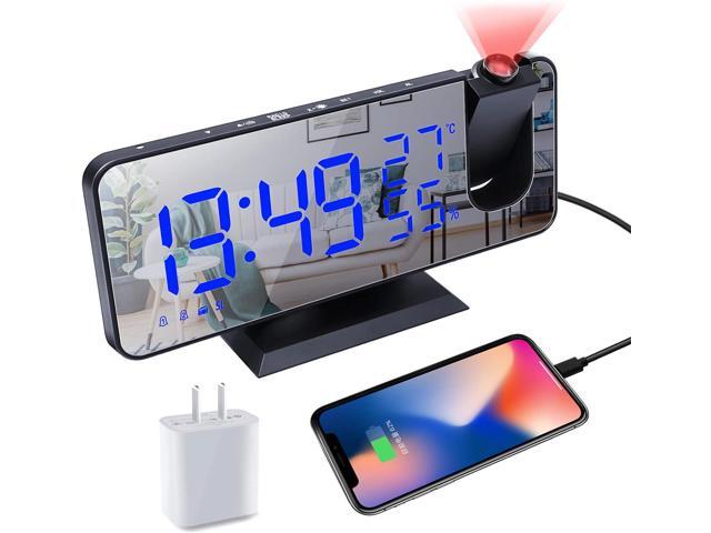 KEHIPI Projection Digital Alarm Clock for Bedrooms,Radio Alarm Clock on Ceiling,USB Charger Port,Temperature Humidity Display,7.3Large Mirror LED...