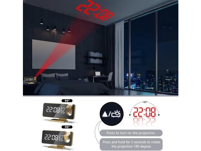 KEHIPI Projection Digital Alarm Clock for Bedrooms,Radio Alarm Clock on Ceiling,USB Charger Port,Temperature Humidity Display,7.3Large Mirror LED...
