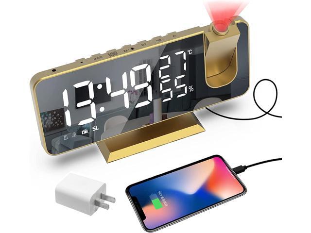 KEHIPI Projection Digital Alarm Clock for Bedrooms,Radio Alarm Clock on Ceiling,USB Charger Port,Temperature Humidity Display,7.3Large Mirror LED...
