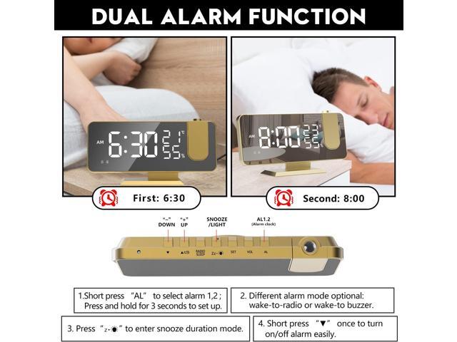 KEHIPI Projection Digital Alarm Clock for Bedrooms,Radio Alarm Clock on Ceiling,USB Charger Port,Temperature Humidity Display,7.3Large Mirror LED...