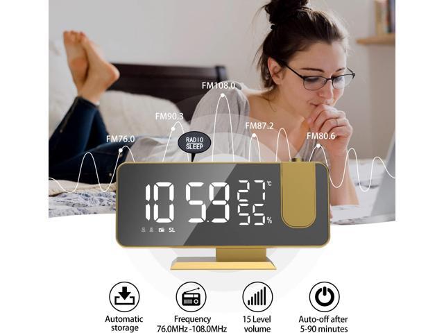 KEHIPI Projection Digital Alarm Clock for Bedrooms,Radio Alarm Clock on Ceiling,USB Charger Port,Temperature Humidity Display,7.3Large Mirror LED...