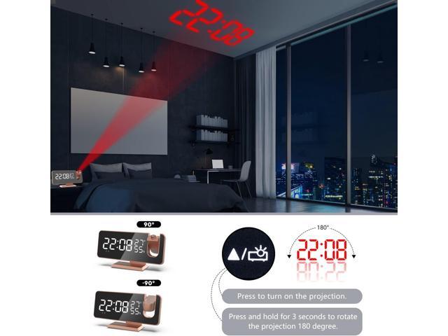 KEHIPI Projection Digital Alarm Clock for Bedrooms,Radio Alarm Clock on Ceiling,USB Charger Port,Temperature Humidity Display,7.3Large Mirror LED...