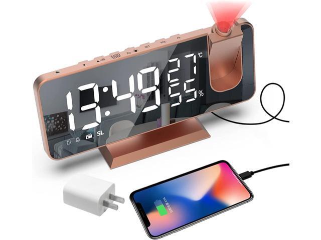 KEHIPI Projection Digital Alarm Clock for Bedrooms,Radio Alarm Clock on Ceiling,USB Charger Port,Temperature Humidity Display,7.3Large Mirror LED...
