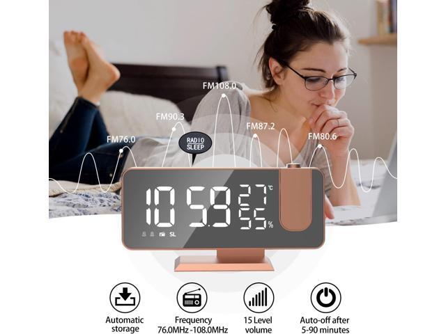 KEHIPI Projection Digital Alarm Clock for Bedrooms,Radio Alarm Clock on Ceiling,USB Charger Port,Temperature Humidity Display,7.3Large Mirror LED...