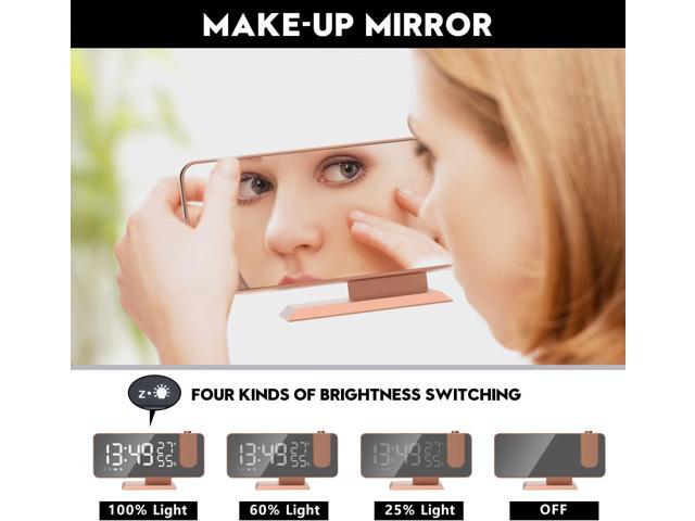 KEHIPI Projection Digital Alarm Clock for Bedrooms,Radio Alarm Clock on Ceiling,USB Charger Port,Temperature Humidity Display,7.3Large Mirror LED...