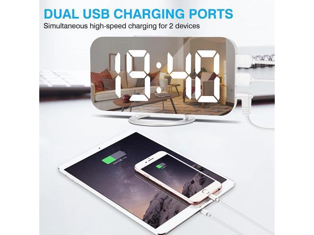 KEHIPI Digital Alarm Clock,6' Large LED Display with Dual USB Charger Ports Auto Dimmer Mode Easy Snooze Function, Modern Mirror Desk Wall...