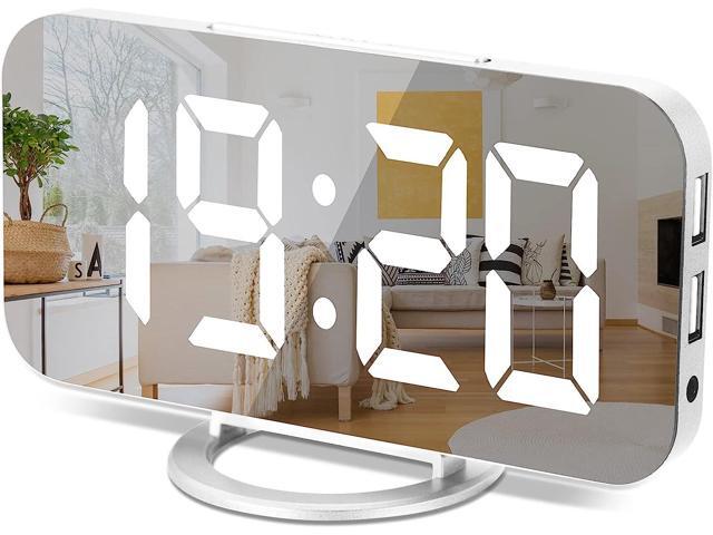 KEHIPI Digital Alarm Clock,6' Large LED Display with Dual USB Charger Ports Auto Dimmer Mode Easy Snooze Function, Modern Mirror Desk Wall...