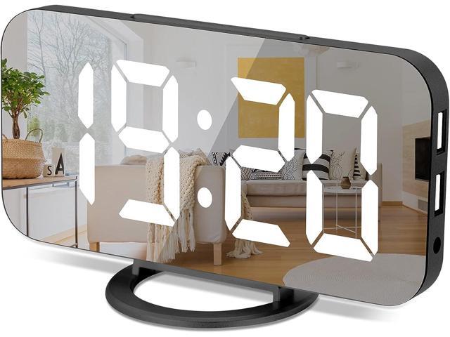 KEHIPI Digital Alarm Clock,6' Large LED Display with Dual USB Charger Ports Auto Dimmer Mode Easy Snooze Function, Modern Mirror Desk Wall...