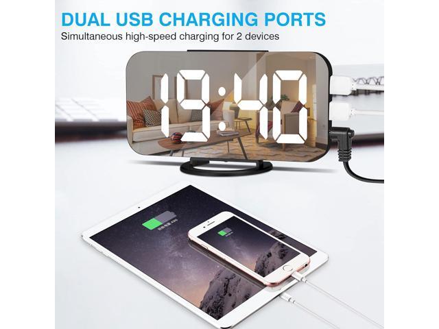 KEHIPI Digital Alarm Clock,6' Large LED Display with Dual USB Charger Ports Auto Dimmer Mode Easy Snooze Function, Modern Mirror Desk Wall...