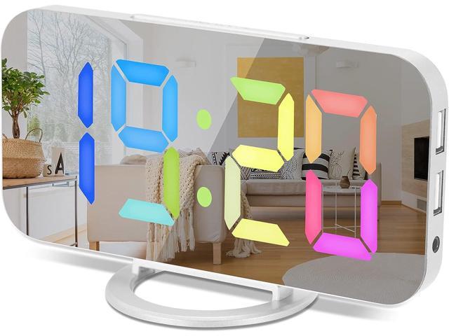 KEHIPI Digital Alarm Clock,6' Large LED Display with Dual USB Charger Ports Auto Dimmer Mode Easy Snooze Function,Modern Mirror Desk Wall Clock...