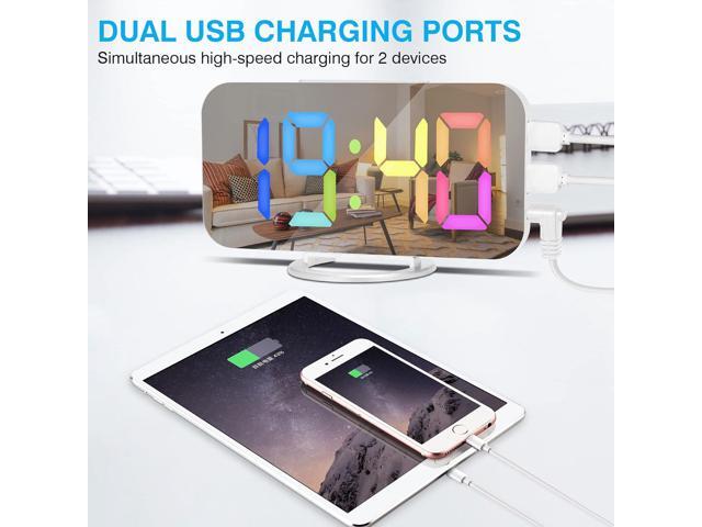 KEHIPI Digital Alarm Clock,6' Large LED Display with Dual USB Charger Ports Auto Dimmer Mode Easy Snooze Function,Modern Mirror Desk Wall Clock...