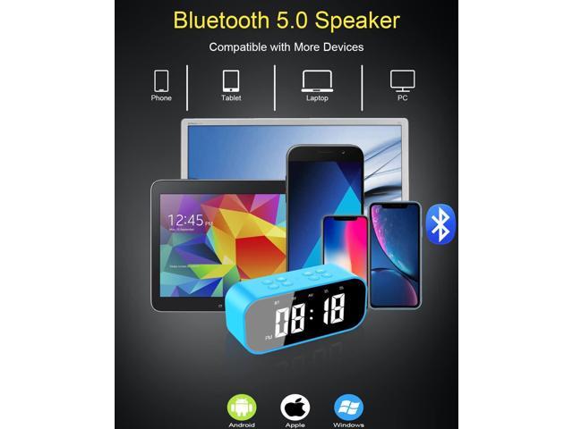 KEHIPI Digital Alarm Clock with Bluetooth Speaker,Desk Clock for Bedroom/Office,Small Table Clock with Dual Alarms,Snooze,Dimmable LED...