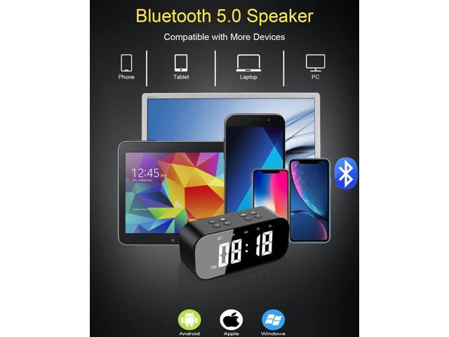 KEHIPI Digital Alarm Clock with Bluetooth Speaker,Desk Clock for Bedroom/Office,Small Table Clock with Dual Alarms,Snooze,Dimmable LED...