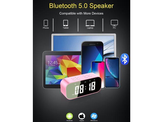 KEHIPI Digital Alarm Clock with Bluetooth Speaker,Desk Clock for Bedroom/Office,Small Table Clock with Dual Alarms,Snooze,Dimmable LED...
