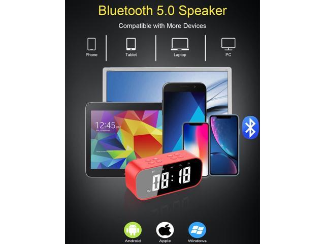 KEHIPI Digital Alarm Clock with Bluetooth Speaker,Desk Clock for Bedroom/Office,Small Table Clock with Dual Alarms,Snooze,Dimmable LED...