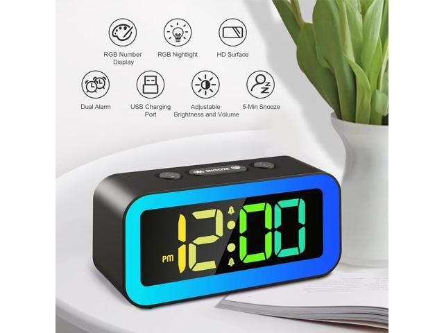 KEHIPI Colorful Nightlight LED Digital Alarm Clock with Super Loud Dual alarm, Weekday mode, Snooze, Dimmer, USB Charging Port for Livingroom,...