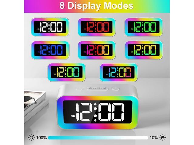 KEHIPI Colorful Nightlight LED Digital Alarm Clock with Super Loud Dual alarm, Weekday mode, Snooze, Dimmer, USB Charging Port for Livingroom,...