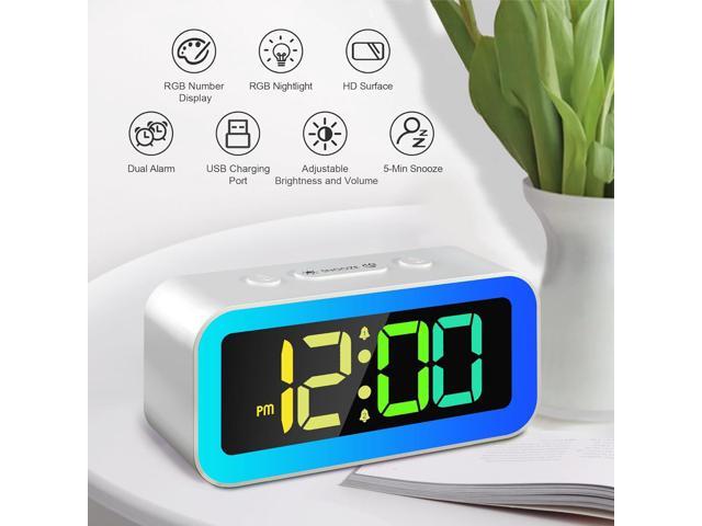 KEHIPI Colorful Nightlight LED Digital Alarm Clock with Super Loud Dual alarm, Weekday mode, Snooze, Dimmer, USB Charging Port for Livingroom,...