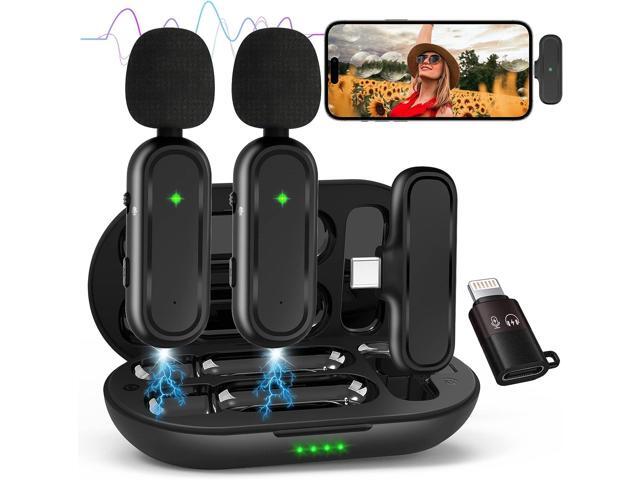 KEHIPI 2 Pack Wireless Lavalier Microphone for Android, iPhone ipad with Adapter and Charging Case, 10 Hours Long Battery Life, Clip on Lapel Mic...