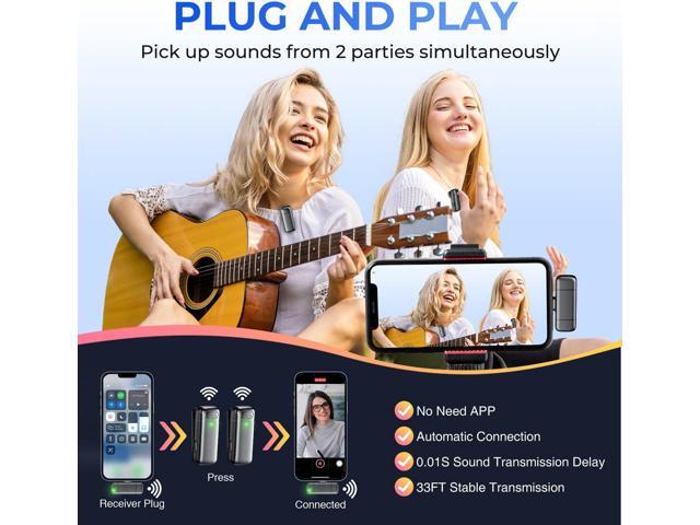 KEHIPI Mini Wireless Lavalier Lapel Microphone for iPhone, iPad - with 500mAh Charge Case & 30Hrs Playtime, 2 Pack Clip-On Small Mic for Tiktok,...