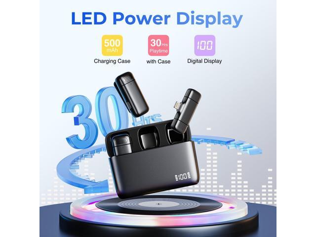 KEHIPI Mini Wireless Lavalier Lapel Microphone for iPhone, iPad - with 500mAh Charge Case & 30Hrs Playtime, 2 Pack Clip-On Small Mic for Tiktok,...