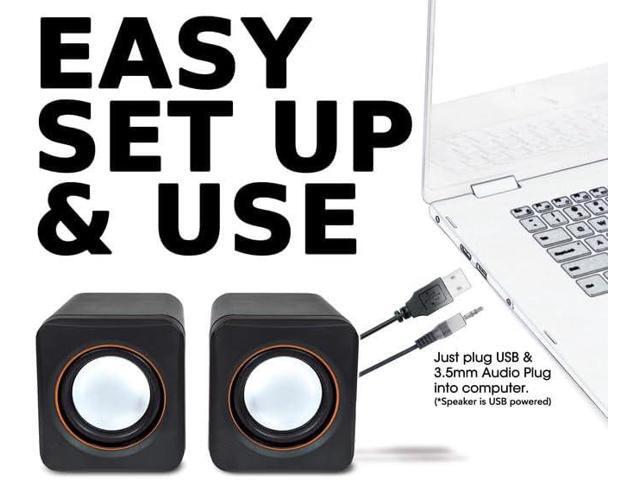 KEHIPI USB Powered Stereo Speaker System - Small Size - with Volume Control & 3.5 mm Aux Audio Plug to Connect to Laptop, Notebook, Desktop,...