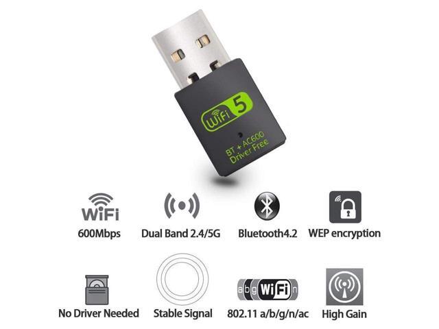 KEHIPI USB WiFi Bluetooth Adapter, 600Mbps Dual Band 2.4/5Ghz Wireless Network External Receiver, Mini WiFi Dongle for PC/Laptop/Desktop