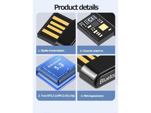 KEHIPI USB Bluetooth Adapter for PC, USB Bluetooth 5.3 Dongle EDR Bluetooth Stick for PC, Desktop, Laptop Compatible with Windows 11/10/8.1/7