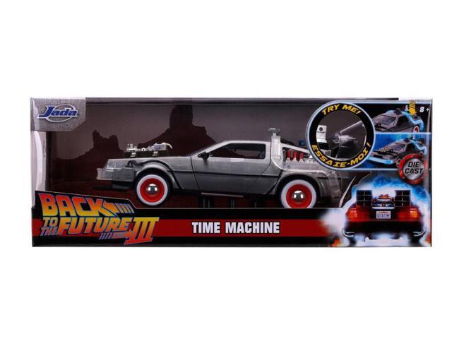 DeLorean Brushed Metal Time Machine with Lights 'Back to the Future Part III' (1990) Movie 'Hollywood Rides' Series 1/24 Diecast Model Car by Jada